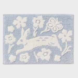 NWT Easter Bunny Floral Print Bath Rug Light Blue & White -Threshold